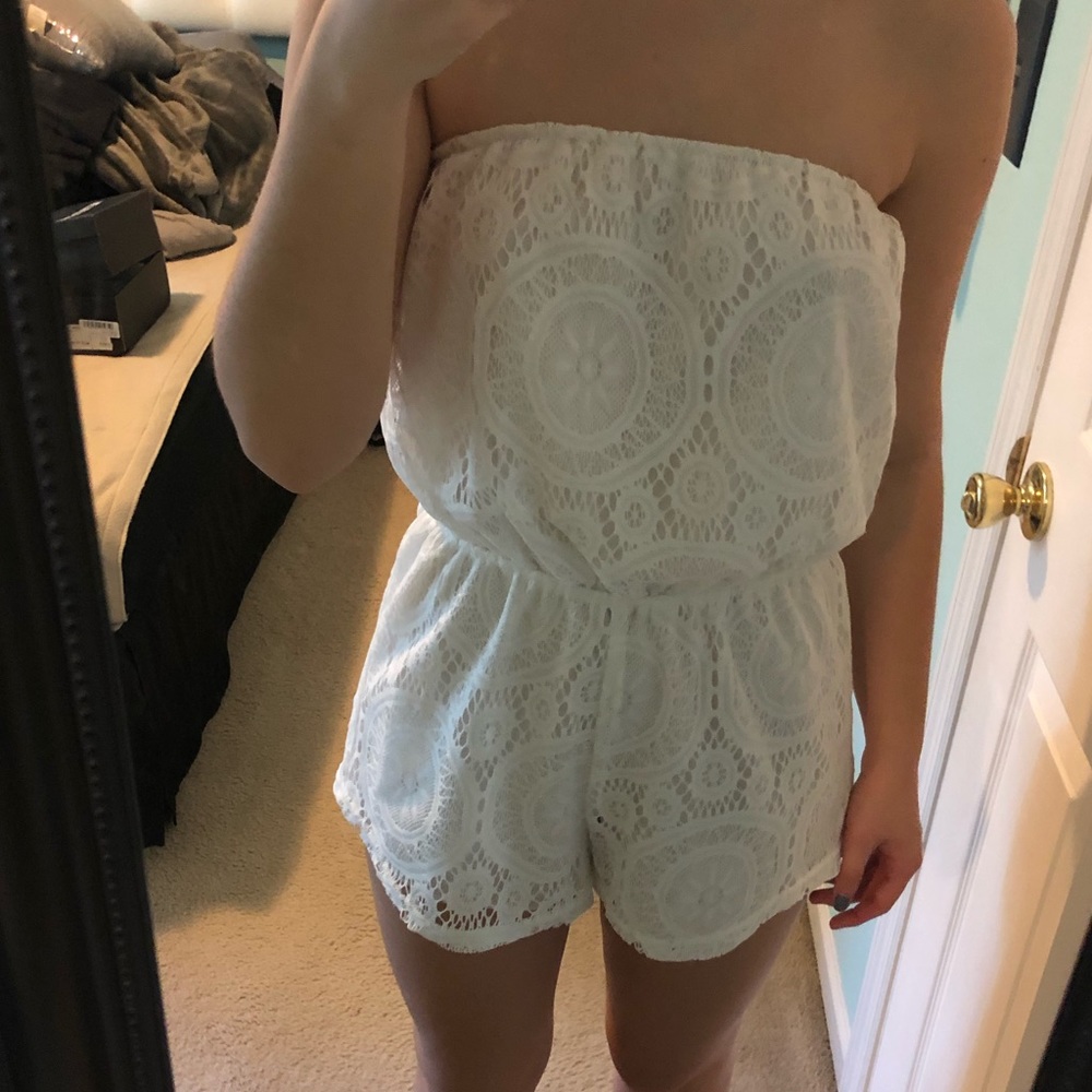 small charlotte russe white lace romper